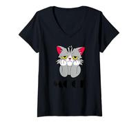 Women's Sad - Bored - Tired - Mood - Vibes - Cat V-Neck T-Shirt