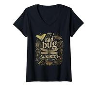 Women's Sad Bug Summer Retro Entomology Insect Humor V-Neck T-Shirt