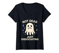 Womens Sad Ghost Ghost Humor Anxiety Ghost Mental Health Funny V-Neck T-Shirt