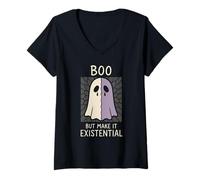 Womens Sad Ghost Ghost Humor Anxiety Ghost Mental Health Funny V-Neck T-Shirt