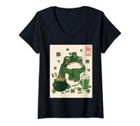 Women's Sad St Patricks Day Frog Grumpy Leprechaun Vintage V-Neck T-Shirt