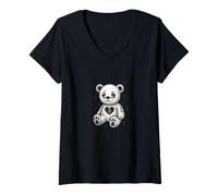 Womens Sad Teddy Bear Broken Heart Design for Soft Grunge Sadcore V-Neck T-Shirt