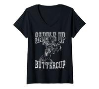 Womens Saddle Up Buttercup Vintage Cowboy Cowgirl Southern Western V-Neck T-Shirt