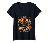 Womens Saddle Up for Success Funny Cowboy Westren Horse Trainer V-Neck T-Shirt