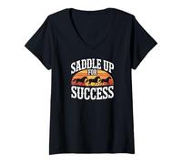 Womens Saddle Up For Success Horses Sunset V-Neck T-Shirt