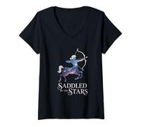 Women's Saddled by The Stars Sagittarius Centaur Archer Design V-Neck T-Shirt