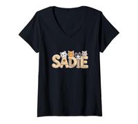 Womens Sadie Cat Trees - Personalized Cute Name Word Art V-Neck T-Shirt
