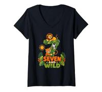 Women's Safari Animals Seventh Birthday Seven and Wild 7 Years Old V-Neck T-Shirt