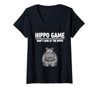 Womens Safari Joke Humor Hippopotamus Game Don’t Look at The Hippo V-Neck T-Shirt