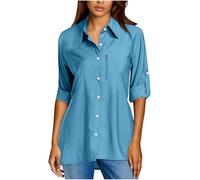 Womens Safari Shirts, UPF 50+ UV Sun Protection Shirt Roll Up Long Sleeve Blouse Quick Dry Lightweight Tops, Walking Fishing Rash Guard T-Shirt Button Down Lapel Blouses Breathable Shirts