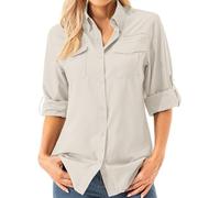 Womens Safari Sun Shirts UPF 50+ UV Sun Protection Long Sleeve Outdoor Quick Dry Fishing Hiking Gardening Shirts, Light Khaki, S