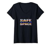 Womens Safe Space Pride Inclusive Rainbow Queer Ally Design V-Neck T-Shirt