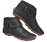 Womens Safety Boots Wide Fit Soft Leather Flat Shoes Autumn Winter Anti-Slip Zipper Boots Ankle High Comfortable Fashion Outdoor Casual Pumps Footwear Black