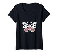 Womens Sage Butterfly - Personalized Cute Name Word Art V-Neck T-Shirt