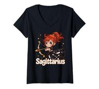Womens Sagittarius Anime Archer Zodiac Sign V-Neck T-Shirt