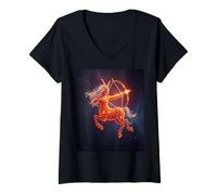 Womens Sagittarius Zodiac Archer - Fiery Celestial Energy V-Neck T-Shirt