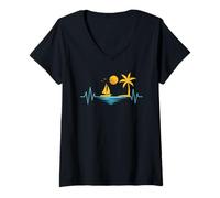 Women's Sailing Boat Men's Heartbeat Sailor Beach Summer Vacation V-Neck T-Shirt