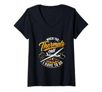 Women's Sailing Flight Saying Thermik Calls Glider Hobby Pilot V-Neck T-Shirt