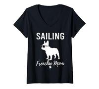 Womens Sailing Frenchie Mom Shirt Funny Dog Lover Boating Mama Gift V-Neck T-Shirt