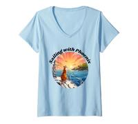 Womens Sailing with Phoenix - Hawaii to Oregon with a Cat on a Boat V-Neck T-Shirt