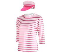 Womens Sailor Costume Movie Cosplay Boat Outfit Pink and White Striped Shirt with Pink Sailor Hat for Men