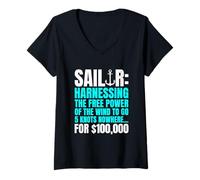 Womens Sailor Harnessing Free Power To Go Nowhere For $100,000 V-Neck T-Shirt
