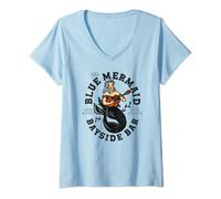Womens Sailor Mermaid Tattoo Guitar Playing Dive Bar Music Pinup V-Neck T-Shirt