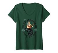 Women's Sailor Mermaid Tattoo Guitar Playing Dive Bar Music Pinup V-Neck T-Shirt, Dark Green, Medium