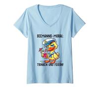 Womens Sailor Morale Funny Duck Sailor Party Duckling Drinking Duck V-Neck T-Shirt