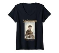 Women's Saint Francis Assisi Catholic Animals Nature Religious V-Neck T-Shirt
