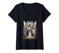 Women's Saint Gabriel Stained Glass Art Archangel God Messenger V-Neck T-Shirt