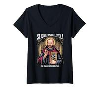 Women's Saint Ignatius Loyola Ad Maiorem Dei Gloriam Catholic Jesuit V-Neck T-Shirt