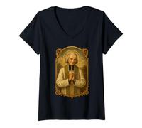Womens Saint John Vianney Traditional Catholic Saint Cure de Ars V-Neck T-Shirt