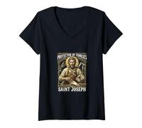 Women's Saint Joseph Catholic Father and Worker V-Neck T-Shirt