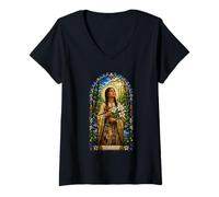 Women's Saint Kateri Tekakwitha Catholic Gothic Mosaic Icon Art V-Neck T-Shirt