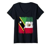Womens Saint Kitts and Nevis Mexico Half Flag V-Neck T-Shirt