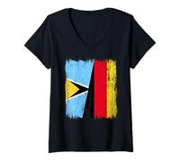 Womens Saint Lucia Germany Half Flag Saint Lucian German Heritage V-Neck T-Shirt