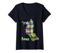 Womens Saint Lucia Treasure Of The Caribbean Madras Heritage V-Neck T-Shirt
