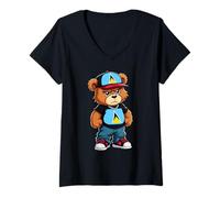 Womens Saint Lucian Flag Teddy Bear Saint Lucia Hip Hop V-Neck T-Shirt