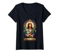 Women's Saint Maria Goretti Pray for Us Catholic Icon Art Faith V-Neck T-Shirt