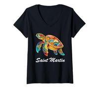 Women's Saint Martin Souvenir/Sea Turtle Saint Martin V-Neck T-Shirt