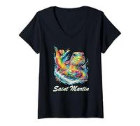 Women's Saint Martin Souvenir/Sea Turtle Saint Martin V-Neck T-Shirt