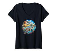 Women's Saint Martin Souvenir/Sea Turtle Saint Martin V-Neck T-Shirt