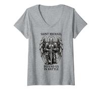 Womens Saint Michael Defend Us in Battle - Catholic Prayer V-Neck T-Shirt