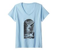 Womens Saint Michael The Archangel Defeating Satan Christian V-Neck T-Shirt