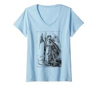 Womens Saint Michael The Archangel Defeating Satan Christian V-Neck T-Shirt