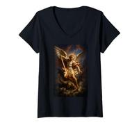 Womens Saint Michael The Archangel Defend Us in Battle Catholic St V-Neck T-Shirt