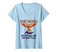 Women's Saint Michael the Archangel Defend Us Modern Catholic St V-Neck T-Shirt