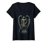 Women's Saint Michael The Archangel in Full Armor with Sword V-Neck T-Shirt