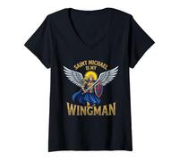 Women's Saint Michael The Archangel is My Wingman Catholic Art St V-Neck T-Shirt